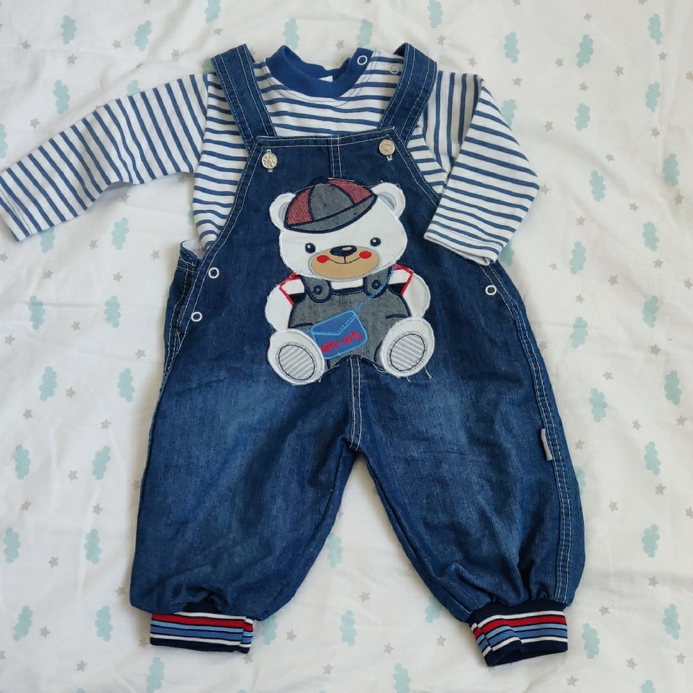 FINAL SALE🔥⭐Blue Denim Overalls with Bear Patch